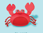 Red crab toy with black eyes and a smile
