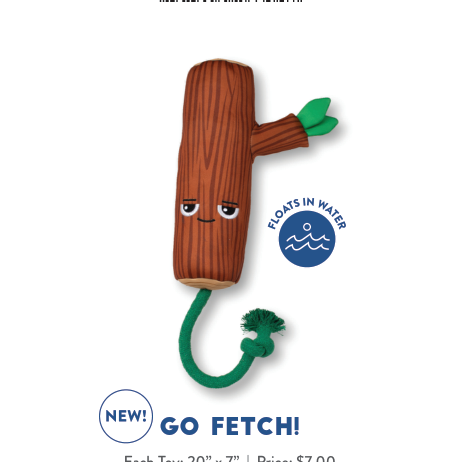 Go Fetch dog toy shaped like a tree branch with a green rope
