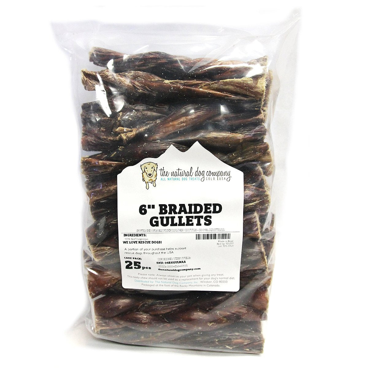 6" Braided Beef Gullets (Bulk)  - Pack of 25