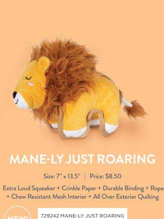 MANELY JUST ROARING DURABLE DOG TOY Case of 4