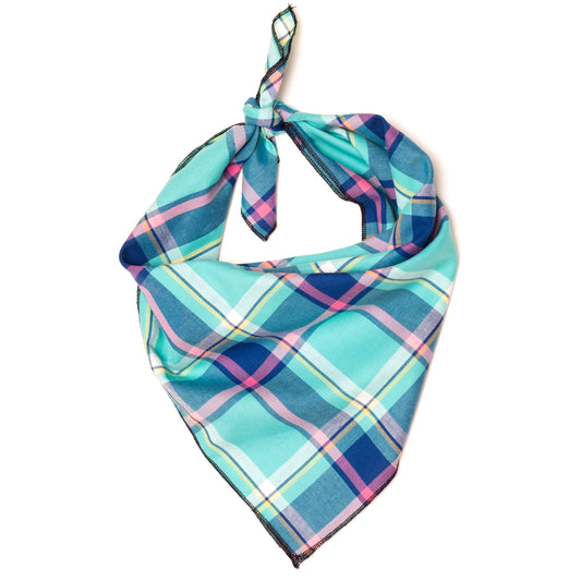 Aqua/Navy Plaid Bandana