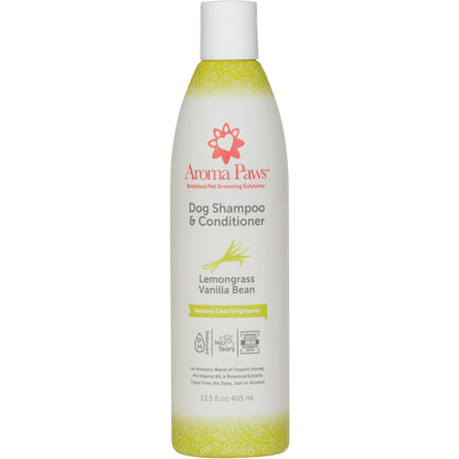 Aroma Paws Lemongrass Vanilla Bean coat brightener dog shampoo and conditioner bottle