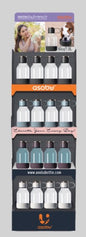 Asobu dog bowl water bottle display with white, blue, and teal bottles