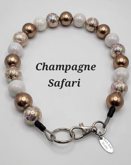 Bark Ave Studio Champagne Safari beaded pet collar with metallic and patterned beads