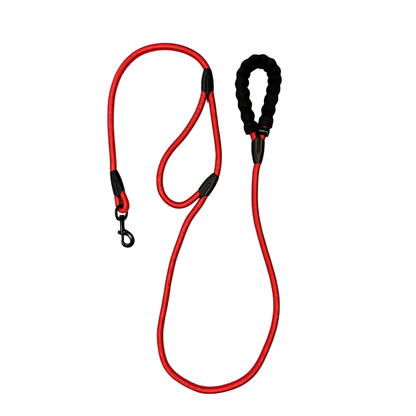 Bark Appeal 6' Dual-Handle Rope Leash in red with black padded handles and black metal clip