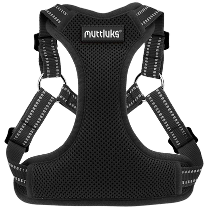 Muttluks black mesh dog harness with reflective straps and silver rings