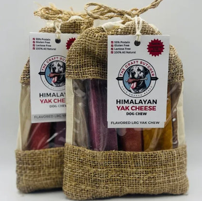 Two The Craft Butcher Yak Cheese Bagged Packs with Himalayan Yak Cheese Dog Chew labels