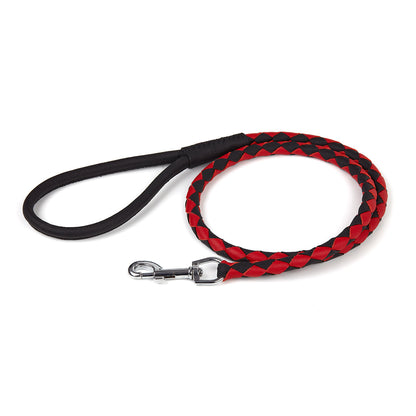 Soft Leather Dual-Color Braided Round Dog Lead