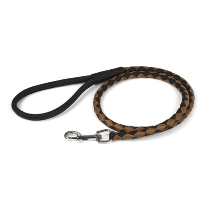 Soft Leather Dual-Color Braided Round Dog Lead