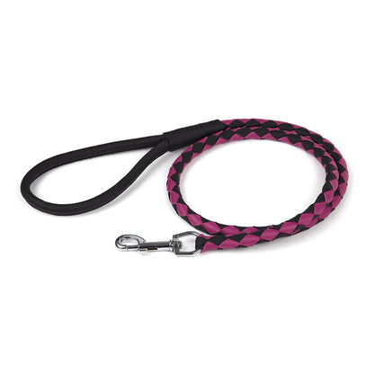 Soft Leather Dual-Color Braided Round Dog Lead