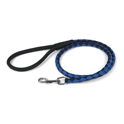 Soft Leather Dual-Color Braided Round Dog Lead