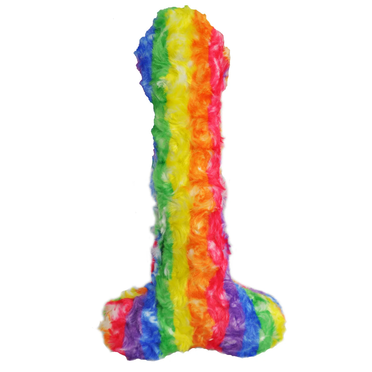 Rainbow colored plush toy shaped like a letter I