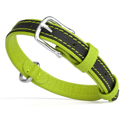 Soft Leather Dual-Color Flat Dog Collar