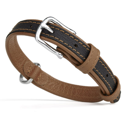 Soft Leather Dual-Color Flat Dog Collar