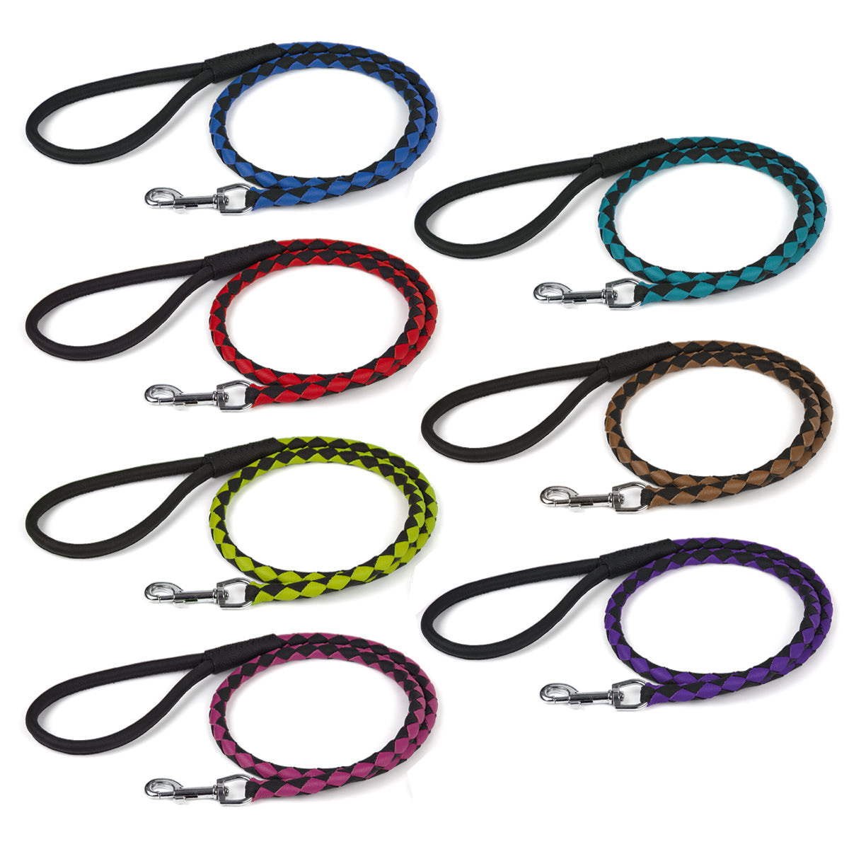 Soft Leather Dual-Color Braided Round Dog Lead