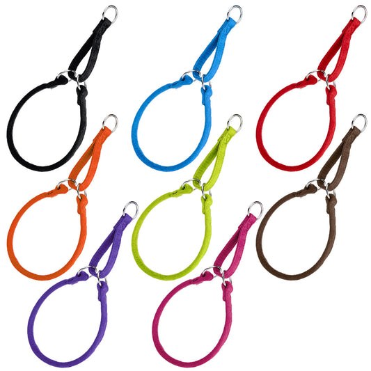 Seven slip leads in black, blue, red, orange, lime green, purple, and hot pink