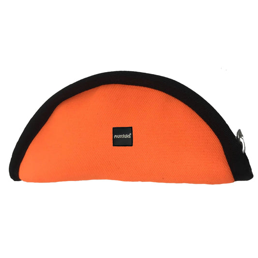 Nuttluks orange and black half-moon shaped pencil case with zipper