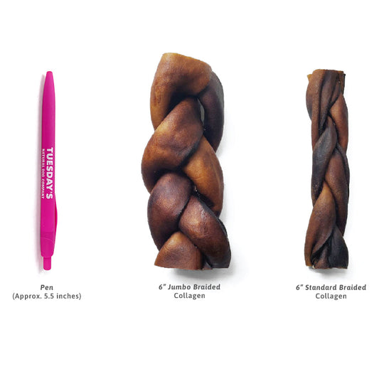 6" Jumbo Braided Collagen Sticks (Bulk)- Pack of 25