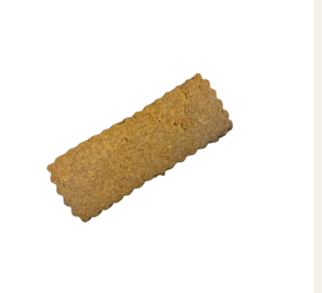 Single brown rectangular biscuit with crimped edges