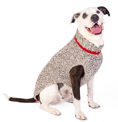 Cable Knits Oatmeal with Red Trim