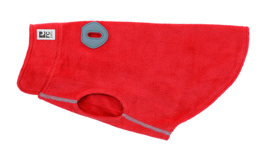 RC Pets Venture Fleece dog vest in red with grey trim and leash opening