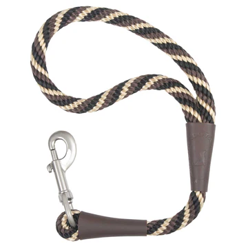Mendota Pet Snap Traffic Leash with brown, black, and tan rope and silver snap hook