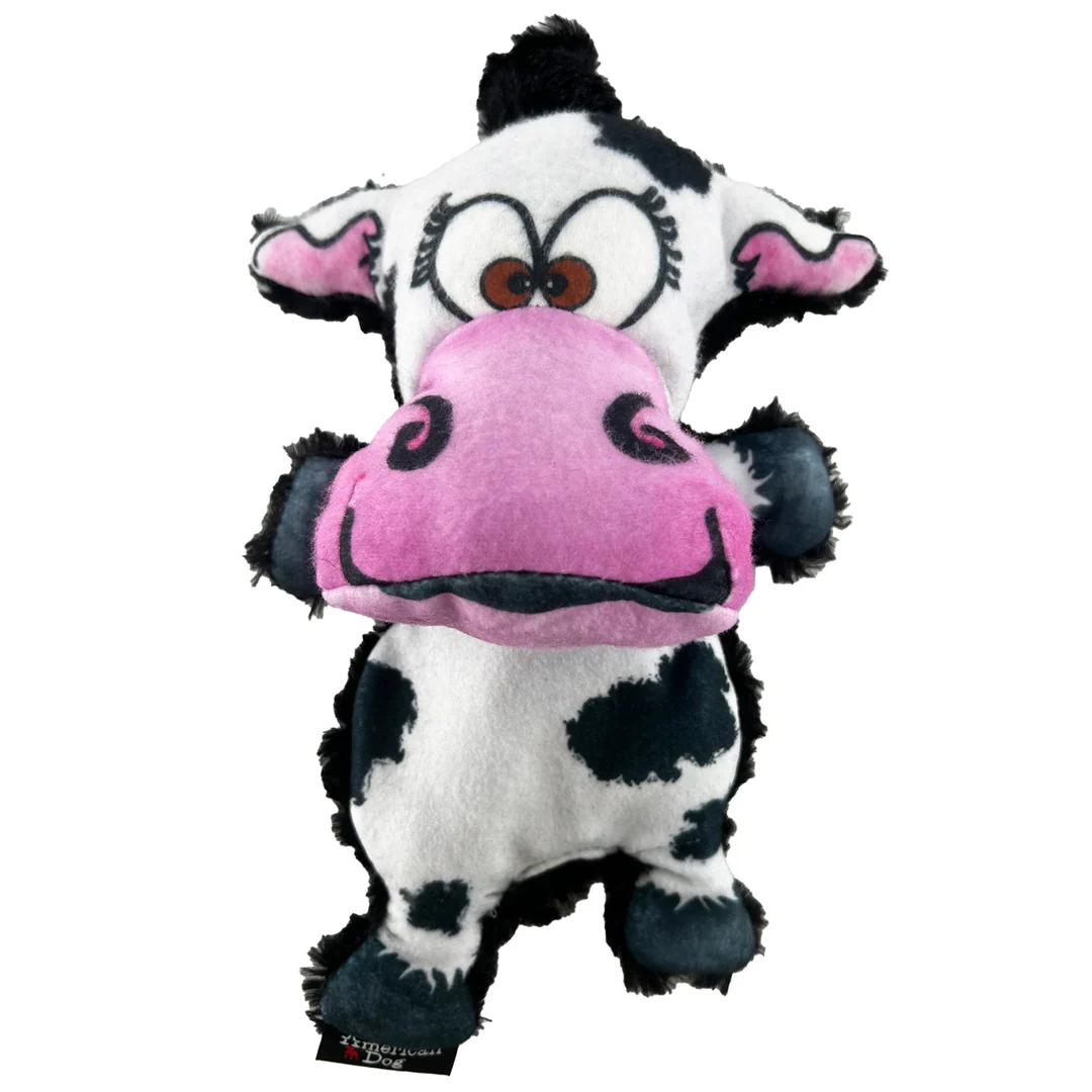American Dog black and white cow plush toy with pink snout