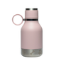 Pink stainless steel water bottle with a silver base and a pink ring handle