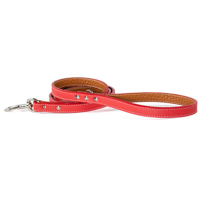 Auburn Leather Tuscan leash in red with tan interior and silver hardware