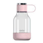 Asobu light pink and clear glass water bottle with a handle