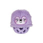 Purple plush sloth toy with a plastic lattice base