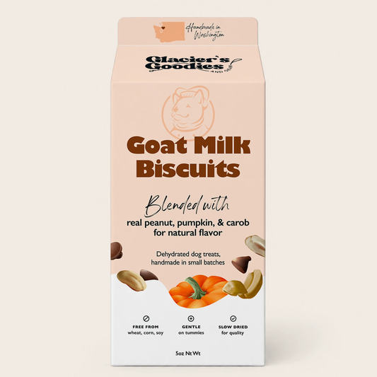 Goat Milk Dog Biscuits — Carob, Peanut & Pumpkin- 5oz