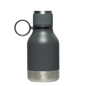 Gray dog water bottle with a silver base and a paw print and bone design