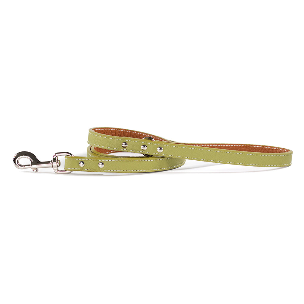 Auburn Leather Tuscan leash in olive green with silver hardware