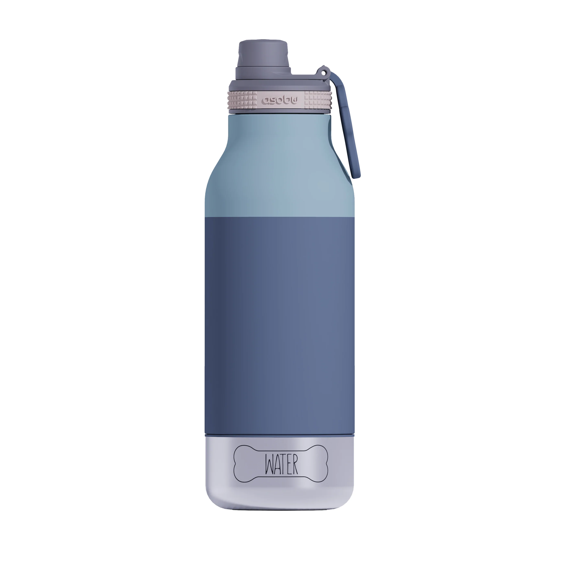 Asobu Barky Bottle- 34oz in blue and grey with a removable water bowl at the base