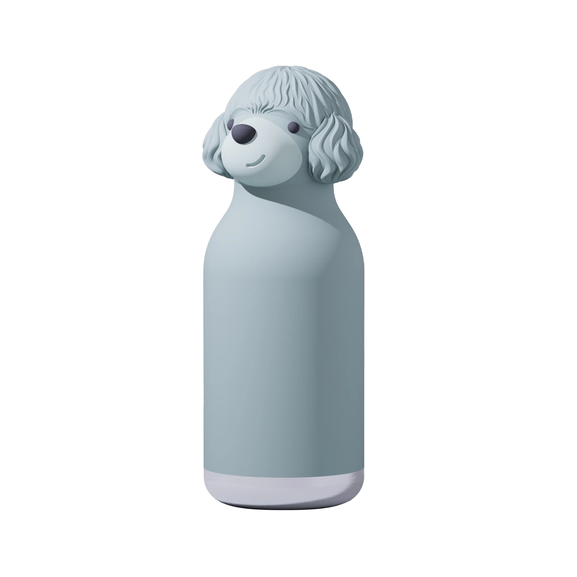 Asobu Bestie Animal Bottle, 16oz, light blue with a poodle head design and a white base