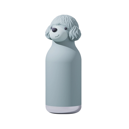 Asobu Bestie Animal Bottle, 16oz, light blue with a poodle head design and a white base