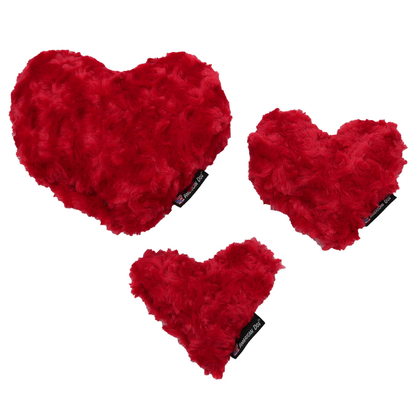 Three American Dog red heart-shaped plush toys