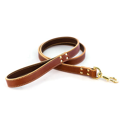 Auburn Leather Lake Country stitched leather dog leash with brass hardware