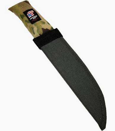 American Dog Classic Toys knife-shaped dog toy with a camouflage handle and a black blade