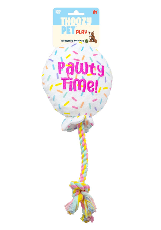 Birthday Balloon Plush Dog Toy with Rope 13"