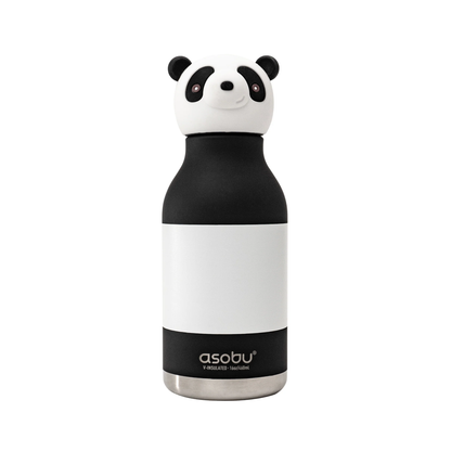 Asobu Panda water bottle, black and white with a panda head shaped lid