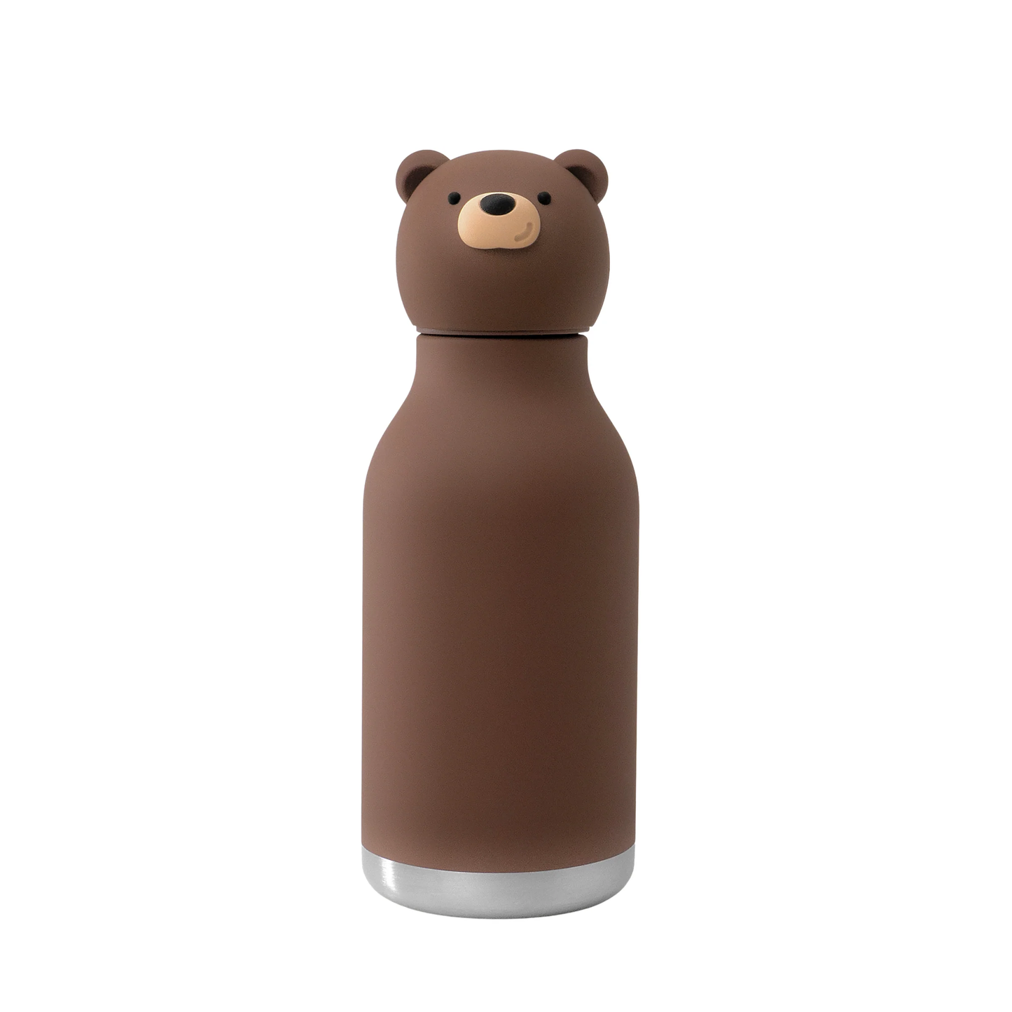 Brown bear water bottle with a silver base
