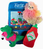 PetShop by Fringe Studio plush toy set with a blue vending machine, a colorful sloth, a green dinosaur with a pink flamingo, and a red hot sauce bottle