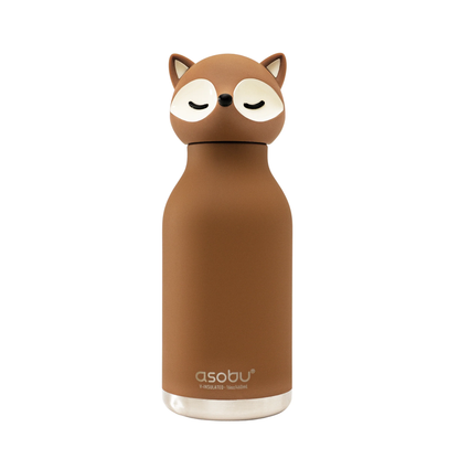 Asobu Bestie Animal Bottle 16oz, a brown bottle with a raccoon face on the lid