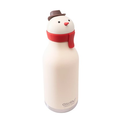 Asobu Bestie Animal Bottle 16oz, snowman design with brown hat and red scarf