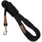 Mendota Pet Long Snap Leash in black, 15 feet long, with a brass snap hook and leather accents