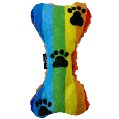 American Dog Rainbow/Pride Collection bone-shaped dog toy with paw prints