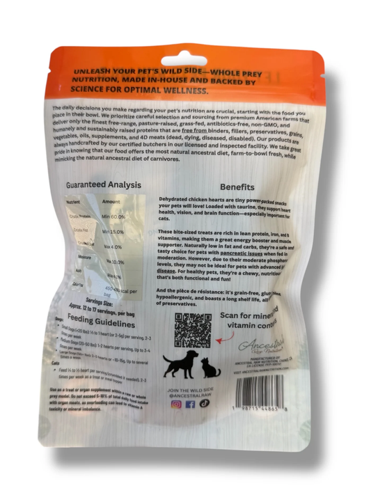 Ancestral Raw Nutrition Chicken Hearts dog and cat treats packaging