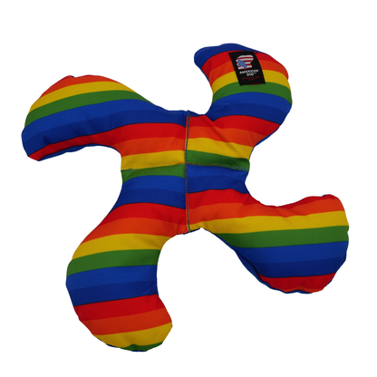 American Dog Rainbow/Pride Collection dog toy, shaped like a propeller, with rainbow stripes